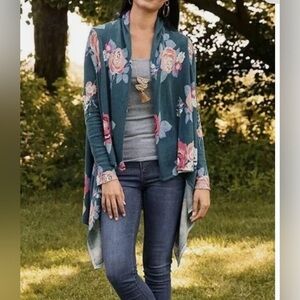 Matilda Jane Cardigan Sweater Cozy Days Floral Pink Blue Large NEW 263